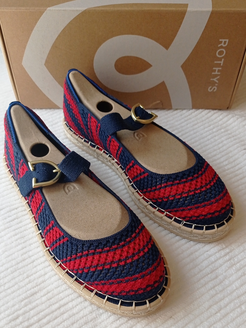 Rothy's Navy and Red Knit Mary Jane Espadrilles - Picture 2 of 6